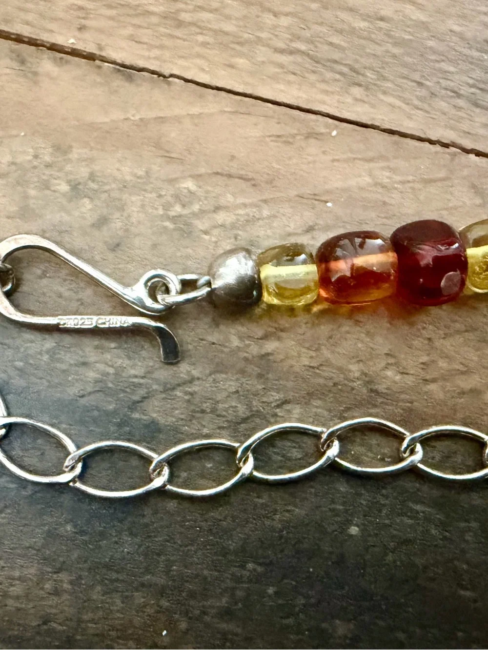 JAY KING DRT STERLING SILVER MULTI-COLOR BALTIC AMBER BEAD NECKLACE 23g